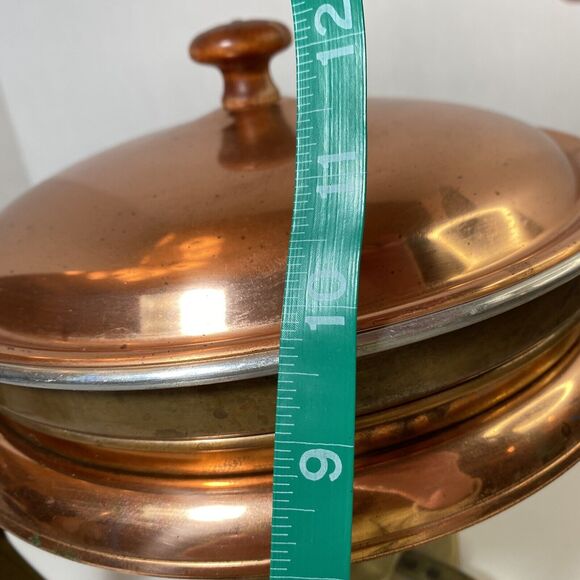 Rare ELECTRIC Copper Brass Chafing Dish 6 Pc Sterno Stand, Cord, 12”x12” VTG 50s - Picture 9 of 10